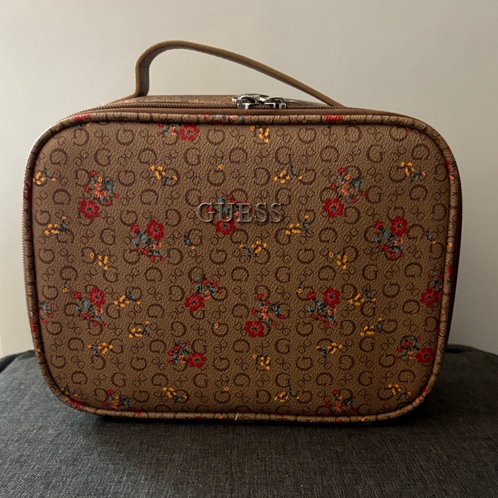 Guess Tan Floral Patterned Cosmetic Bag